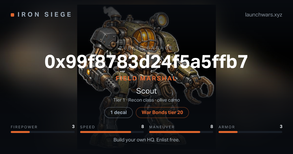 Share card for 0x99f8783d24f5a5ffb7: Field Marshal, fielding the Scout.