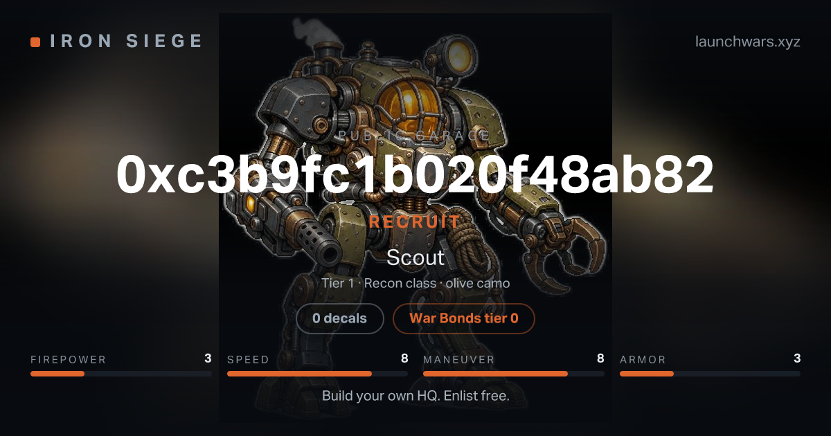 Share card for 0xc3b9fc1b020f48ab82: Recruit, fielding the Scout.