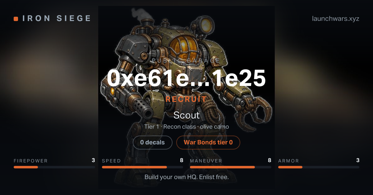 Share card for 0xe61e…1e25: Recruit, fielding the Scout.