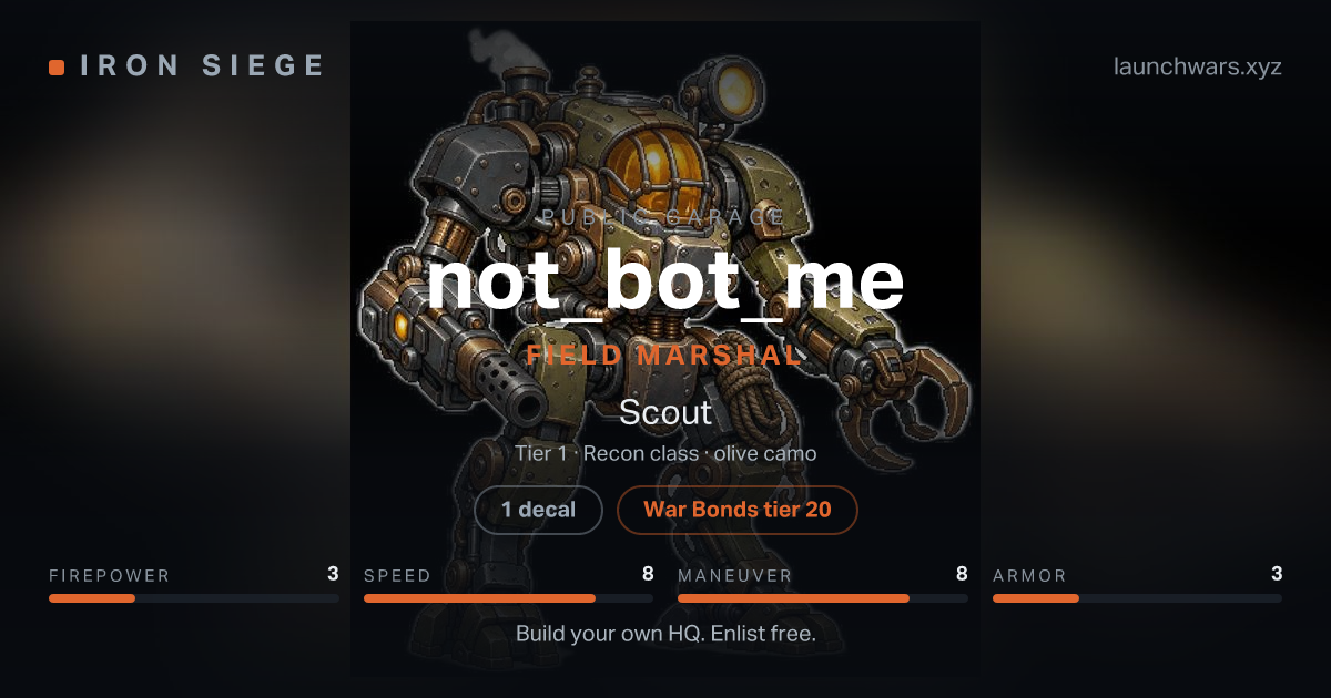 Share card for not_bot_me: Field Marshal, fielding the Scout.