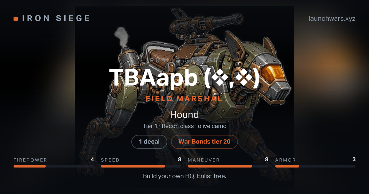 Share card for TBAapb (❖,❖): Field Marshal, fielding the Hound.
